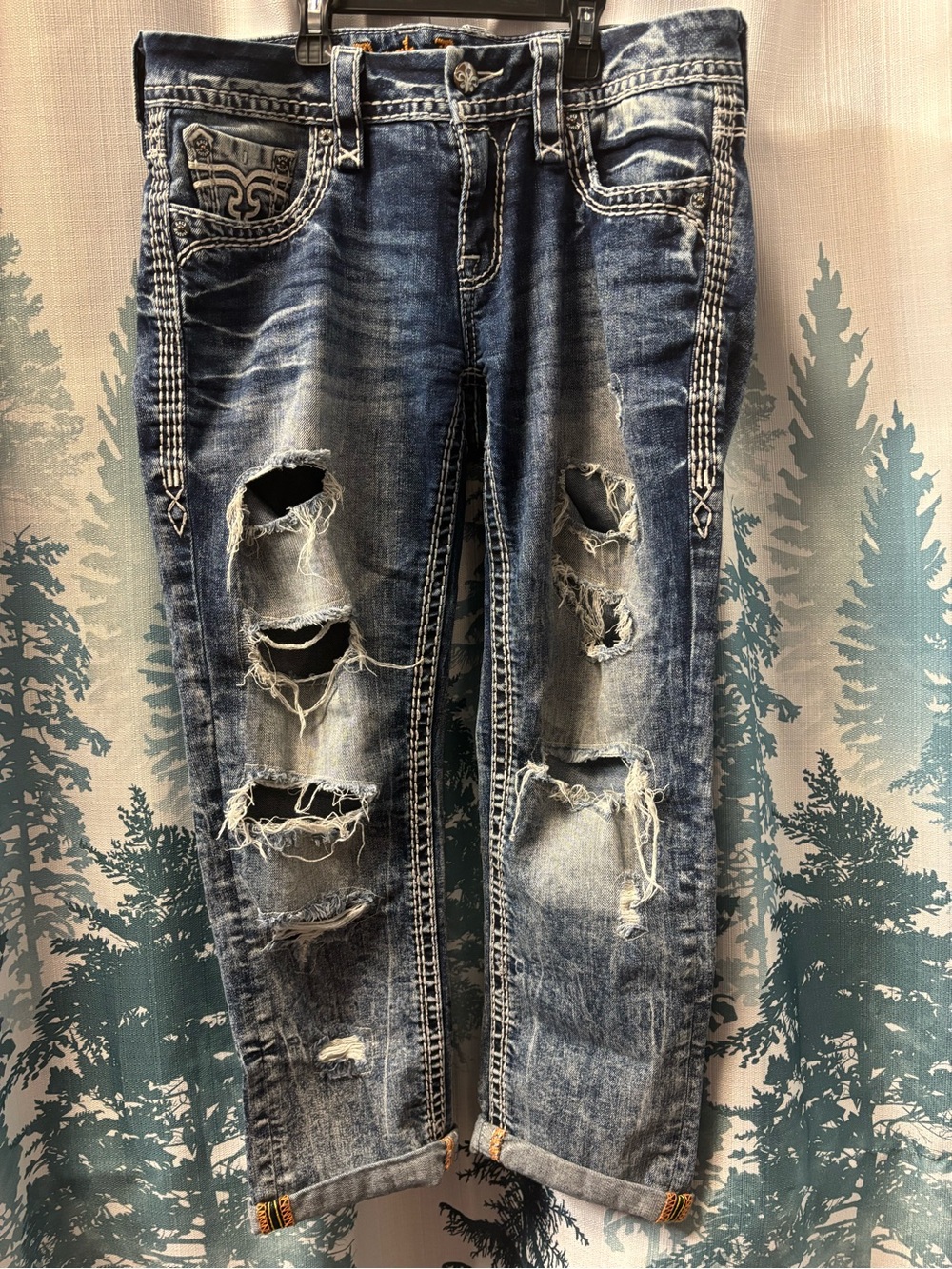 Rock Revival Women’s Crop Distressed Dark Blue Jeans